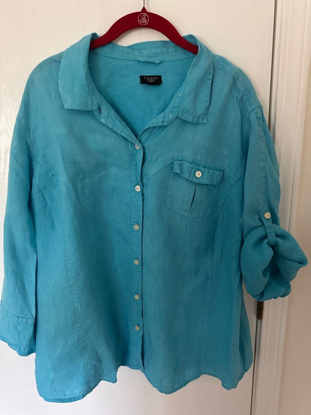 Talbots Teal/Turquoise Linen Button-Down Shirt